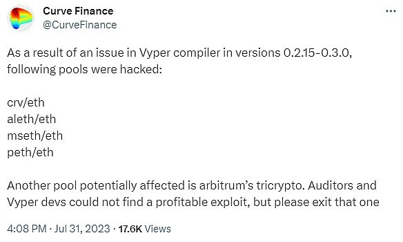 多个项目因Vyper重入锁漏洞造成的损失已超5900w美元 你的资金还安全吗？