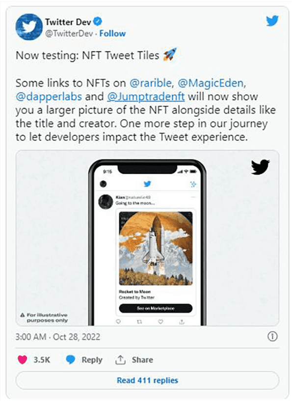 Twitter 宣布新功能“NFT Tweet Tiles”