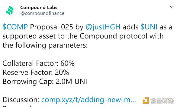 Compound发起治理提案025计划支持UNI代币