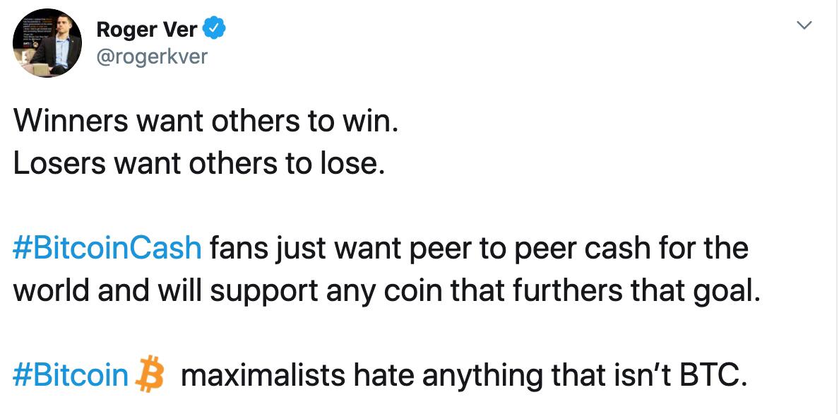 Roger Ver: Bitcoin fanatics hate all non-BTC money.