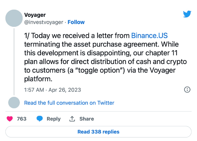 Binance.US终止与Voyager的资产购买协议