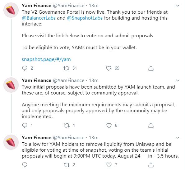 YAMFinance治理论坛已启动两份提案正待社区投票表决