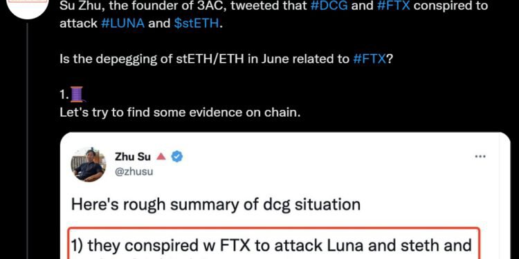 脱钩可能与SBF相关！Zhu Su爆料DCG、FTX联手攻击stETH、LUNA