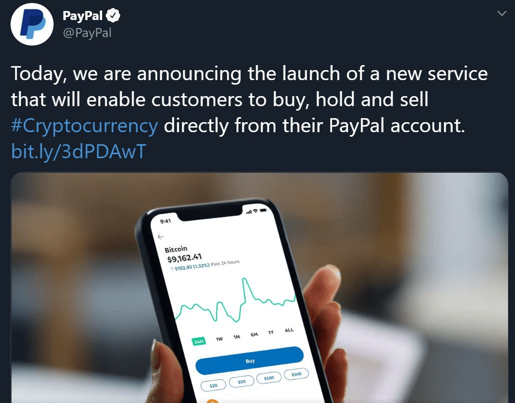 支付巨头PayPal推出加密货币服务，新时代来了