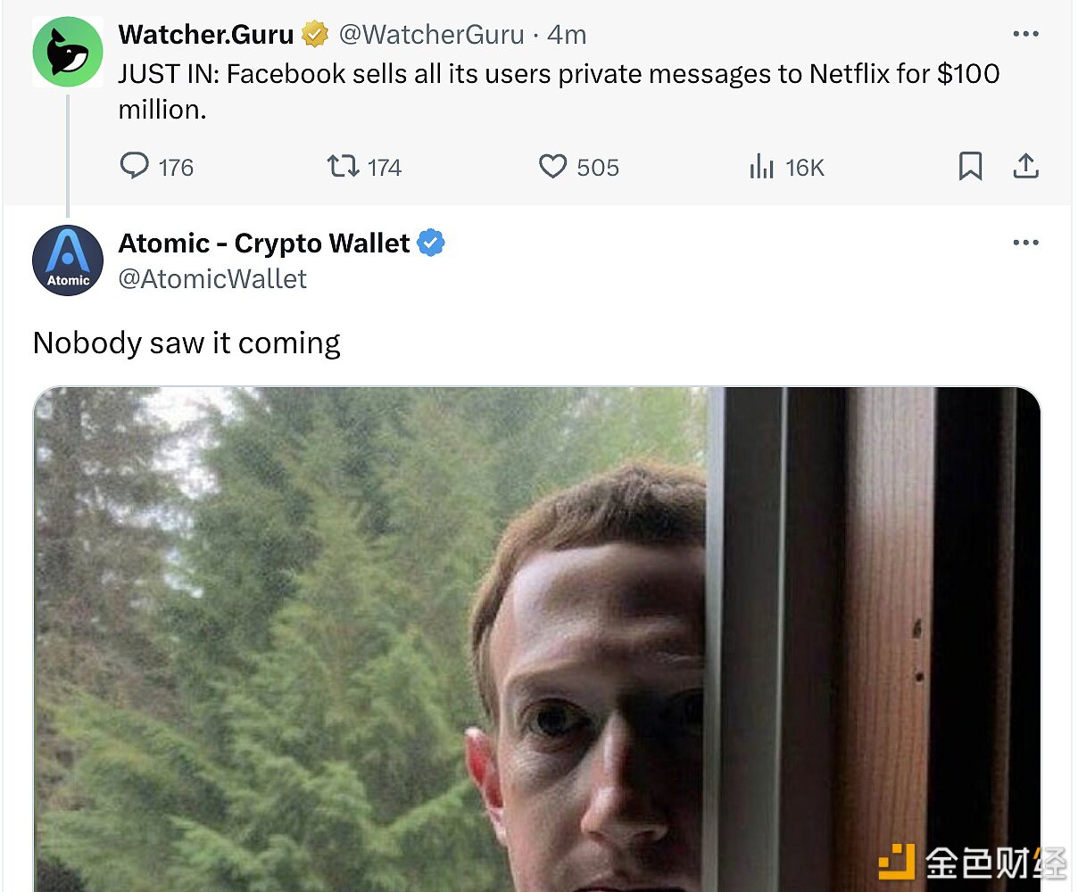 Watcher.Guru：Facebook以1亿美元价格向Netflix出售其用户私人信息