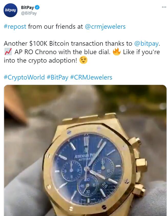 Luxury watchmaker CRMJeweler completes $ 100,000 Bitcoin transaction