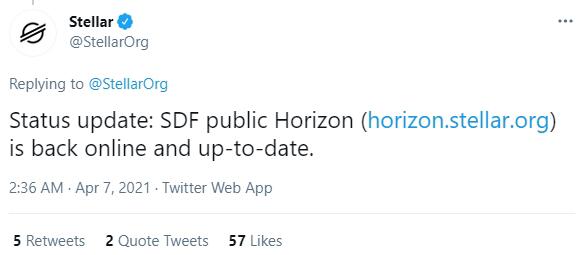 Stellar官方:SDF公共Horizon服务器已重新上线并完成更新