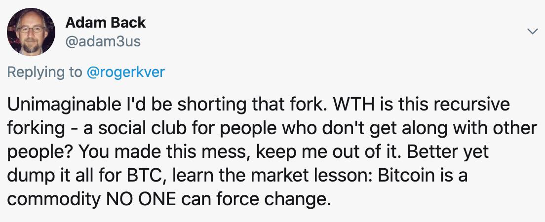 AdamBack告诫RogerVer吸取市场教训，称BTC是无法强行改变的商品