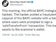 无聊猿BAYC官方Instagram被盗！黑客窃取高达133个NFT