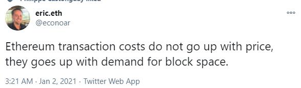 以太坊开发者：以太坊交易成本随对区块空间的需求而上涨