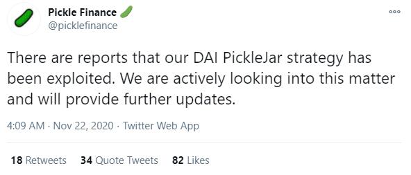 PickleFinance：正在调查DAIPickleJar策略被利用事件