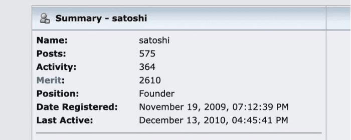 中本聪最后一次活跃于 Bitcointalk 已过去 13 年