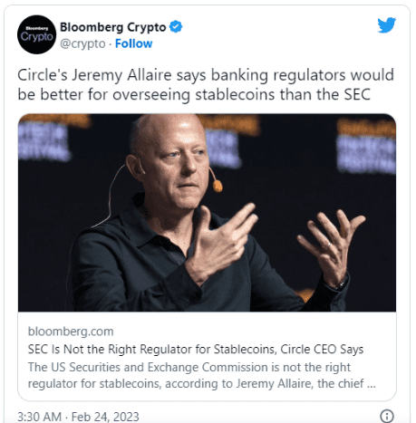 Circle 首席执行官表示，SEC 不应监管加密稳定币