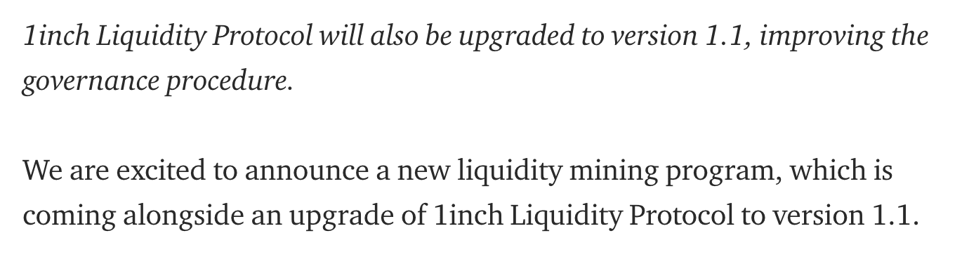 1inch将于明日开启新一轮流动性挖矿，分配1500万枚1INCH至5个资金池