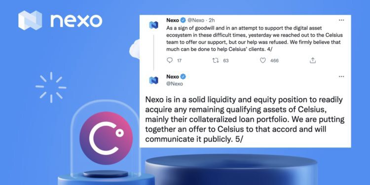 Nexo：昨日已向Celsius伸出援手但遭拒 准备提收购报价