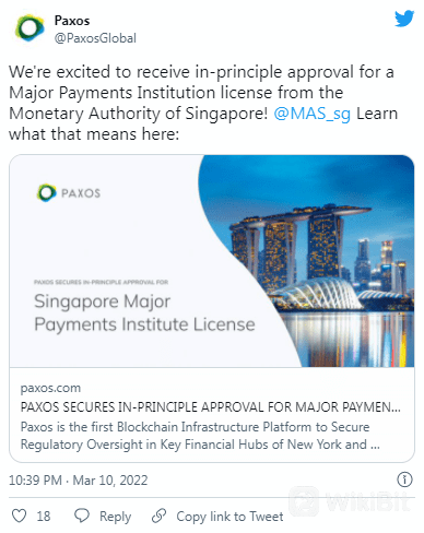 加密平台Paxos获新加坡金融管理局的监管批准