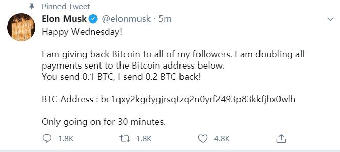 Tesla founder and Bill Gates hacked into Twitter and posted an encrypted phishing message