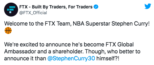 NBA球星斯蒂芬·库里担任FTX全球大使！