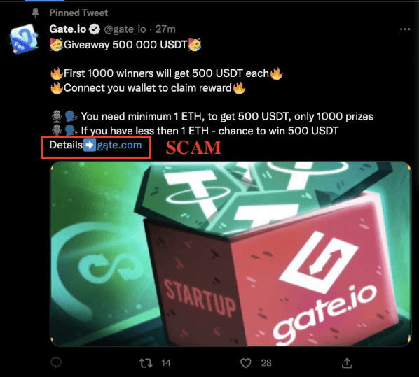 黑客入侵 Gate.io 的 Twitter 帐户以促进网络钓鱼诈骗