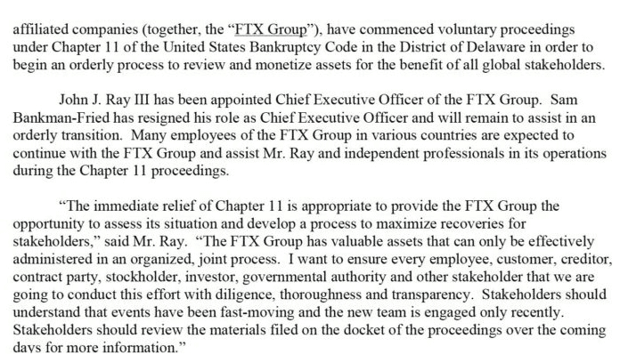 FTX申请Chapter11破产重组、SBF辞去CEO！FTT跌至1.2美元