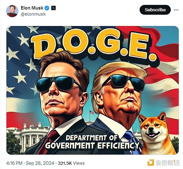 ElonMusk发布与特朗普的图片并再次带有DOGE字符