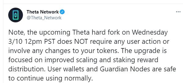 ThetaNetwork将于3月11日进行硬分叉
