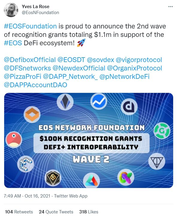 EOS基金会第二批资助项目出炉：支持EOS DeFi发展