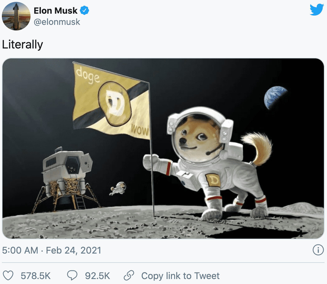 真·狗狗币登月！马斯克称将用SpaceX把狗狗币送上月球