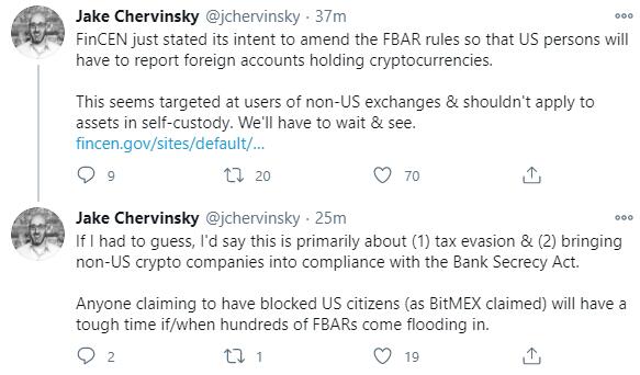 FinCEN plans to change its rules to allow Americans to report foreign currencies holding cryptocurrencies.