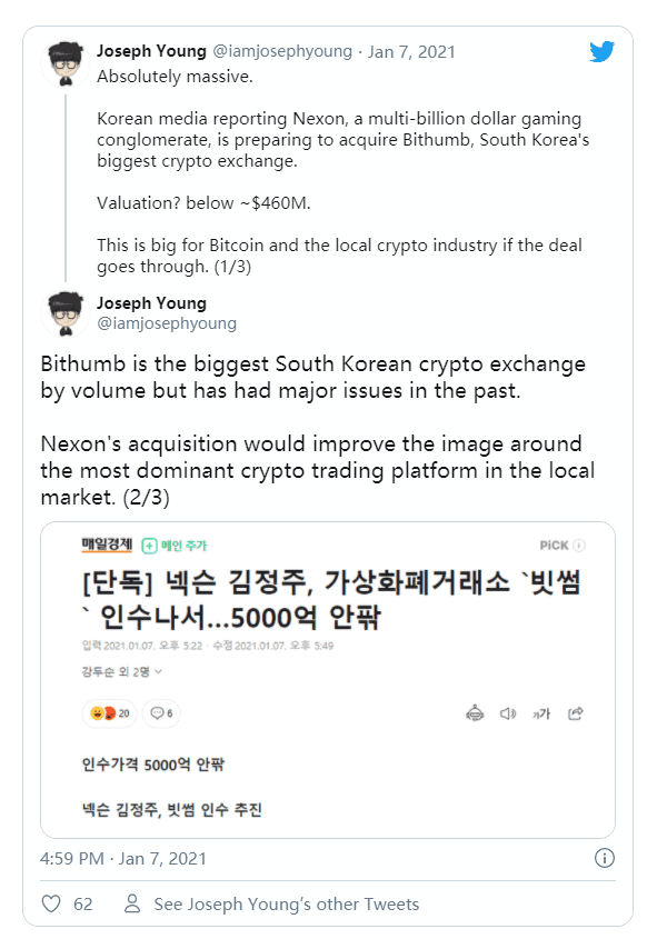 继Korbit和Bitstamp之后，韩国知名游戏公司或五折收购最大交易所Bithumb