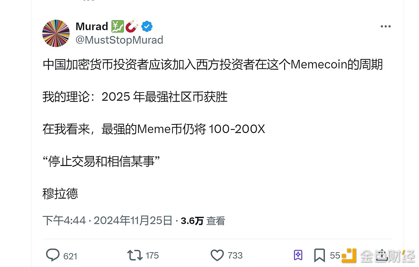 Murad：中国加密货币投资者应加入Memecoin大周期