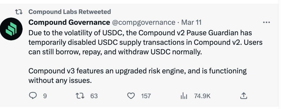 USDC脱锚事故中，Compound这个借贷协议是命悬一线的