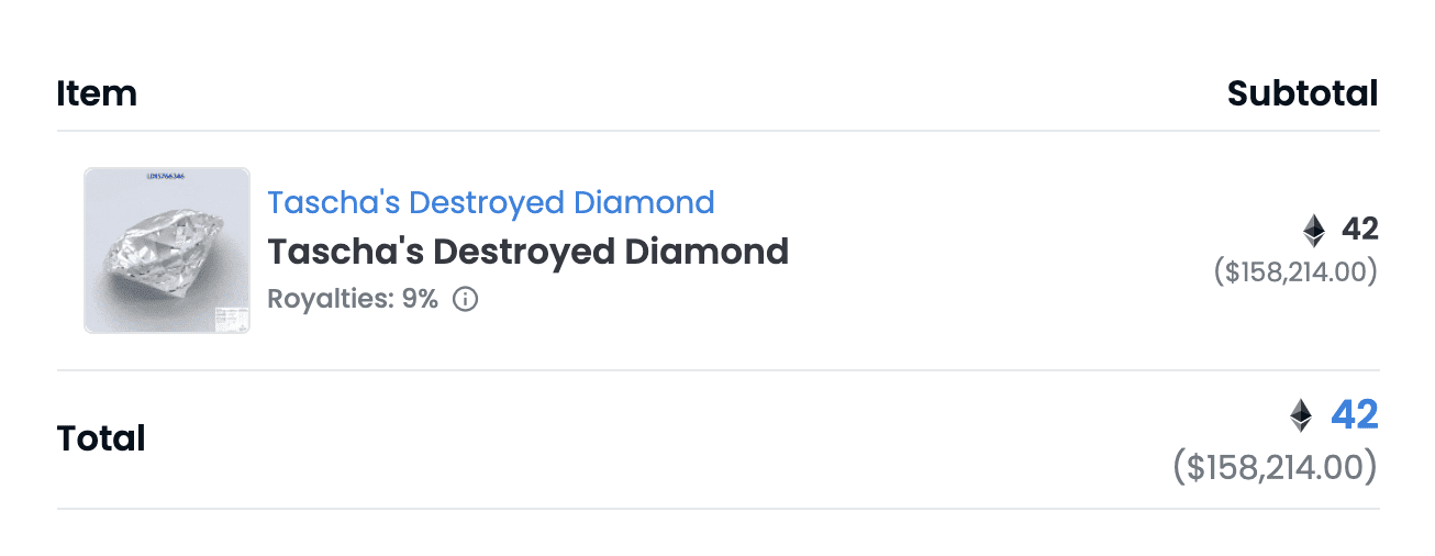 “质币分离”全纪录：她把钻石做成NFT然后砸碎，最终卖了5ETH