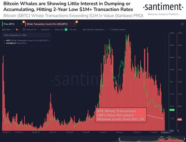 Santiment报告称，鲸鱼不再对比特币感兴趣，也是价格稳定的原因