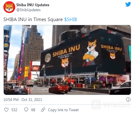 消息称：柴犬币巨型广告牌亮相纽约时代广场