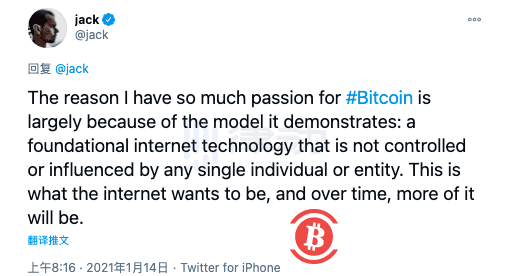 推特CEO：比特币是互联网的理想范本