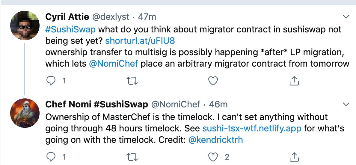 SushiSwap创始人：MasterChef没有48小时时间锁定不能设置任何东西