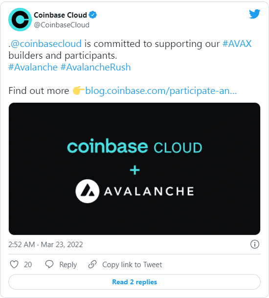Avalanche  好事将近  Coinbase Cloud 集成、BTC 支持和 UST 交易
