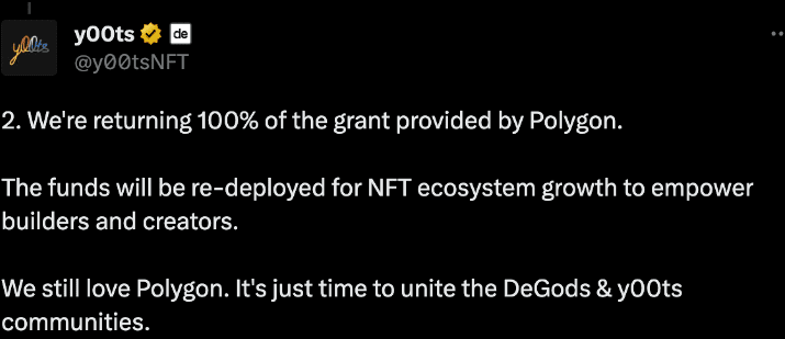 DeGods二代项目y00ts将迁移至以太坊！全额返还Polygon300万美元
