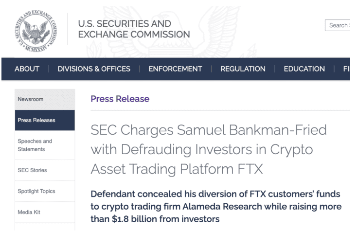 SEC公告：FTX创始人SBF犯证券欺诈罪！谎称安全筹募股权18亿美元