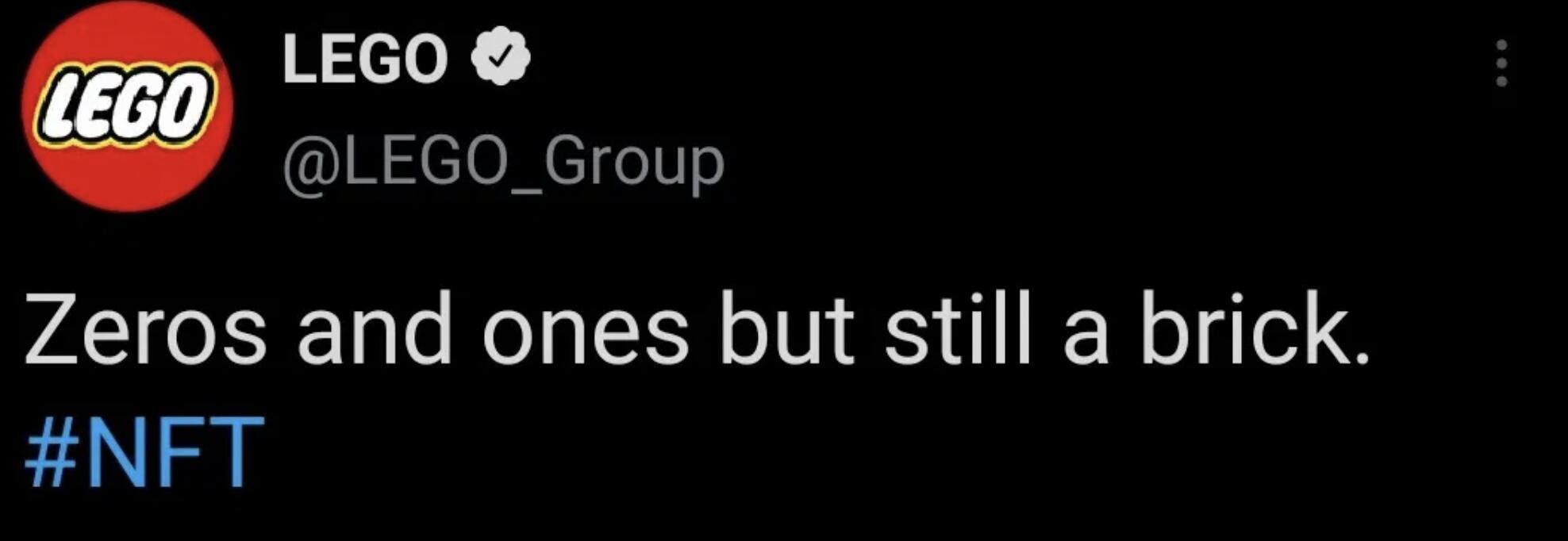 乐高发布NFT相关推文后立即删除网友推测其或将进军NFT领域