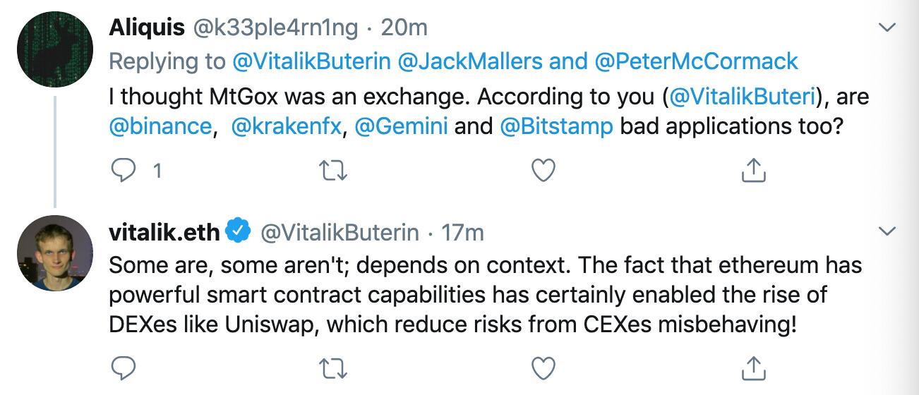 V神：以太坊智能合约促进了Uniswap之类的DEX兴起