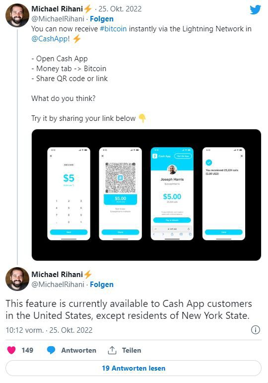 CashApp 全面整合比特币（BTC）闪电网络