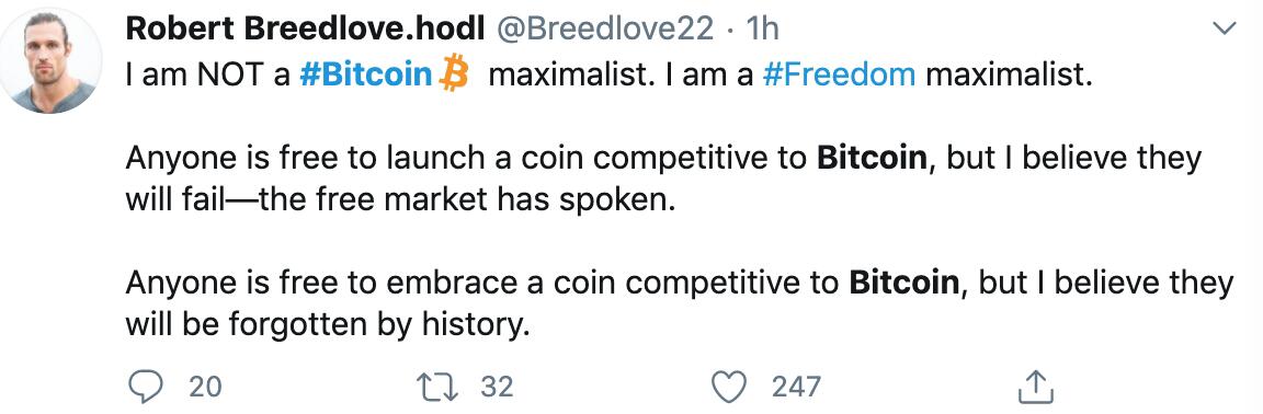 ParallaxDigital创始人:自由市场已证明任何与比特币竞争的代币都会失败