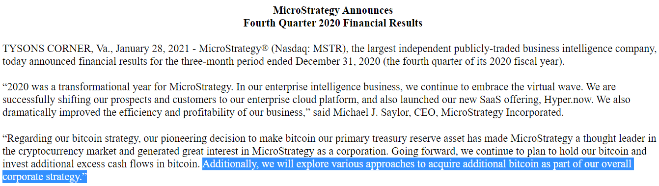 11亿美元买入比特币还不够！MicroStrategy宣布持续吸入！