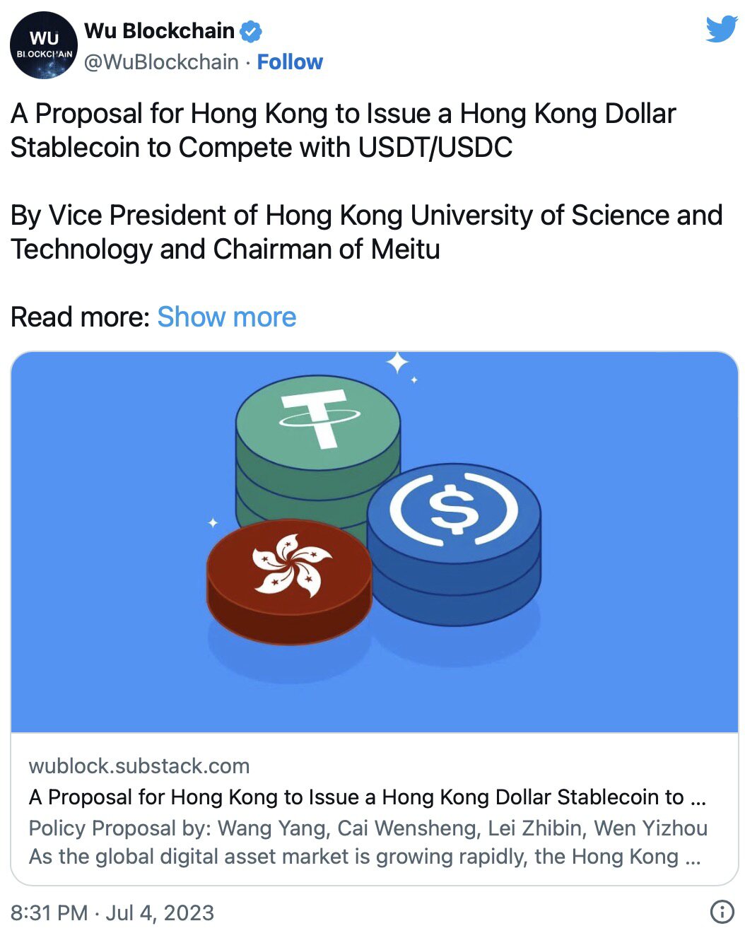 倡导者呼吁香港政府稳定币与Tether和美元硬币竞争
