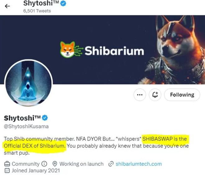Shibarium 的官方 DEX 由 Shytoshi Kusama 宣布