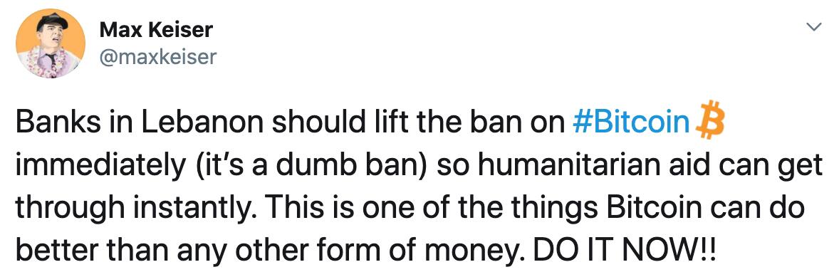 MaxKeiser：黎巴嫩的银行应立即解除对比特币的禁令