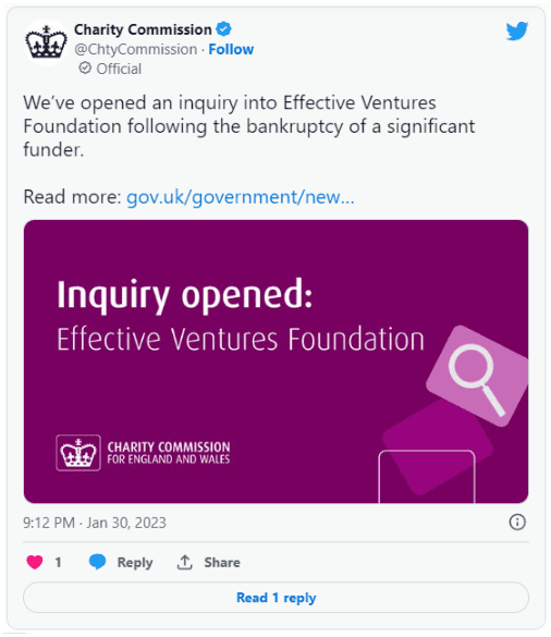 FTX 关联慈善机构在英国接受调查