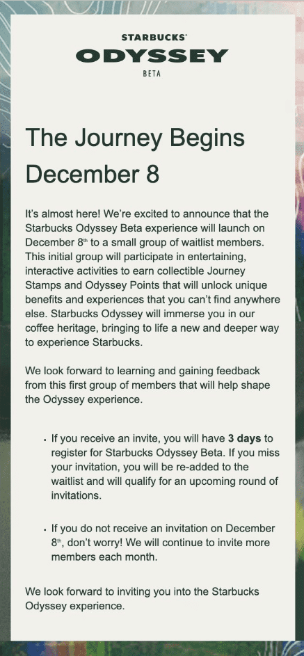 星巴克Web3平台Starbucks Odyssey测试版明上线 布局NFT会员奖励机制